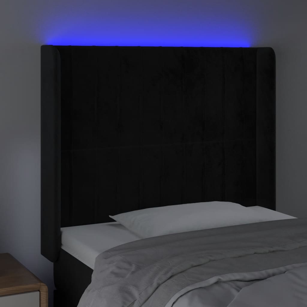 LED uzglavlje crno 103x16x118/128 cm baršunasto