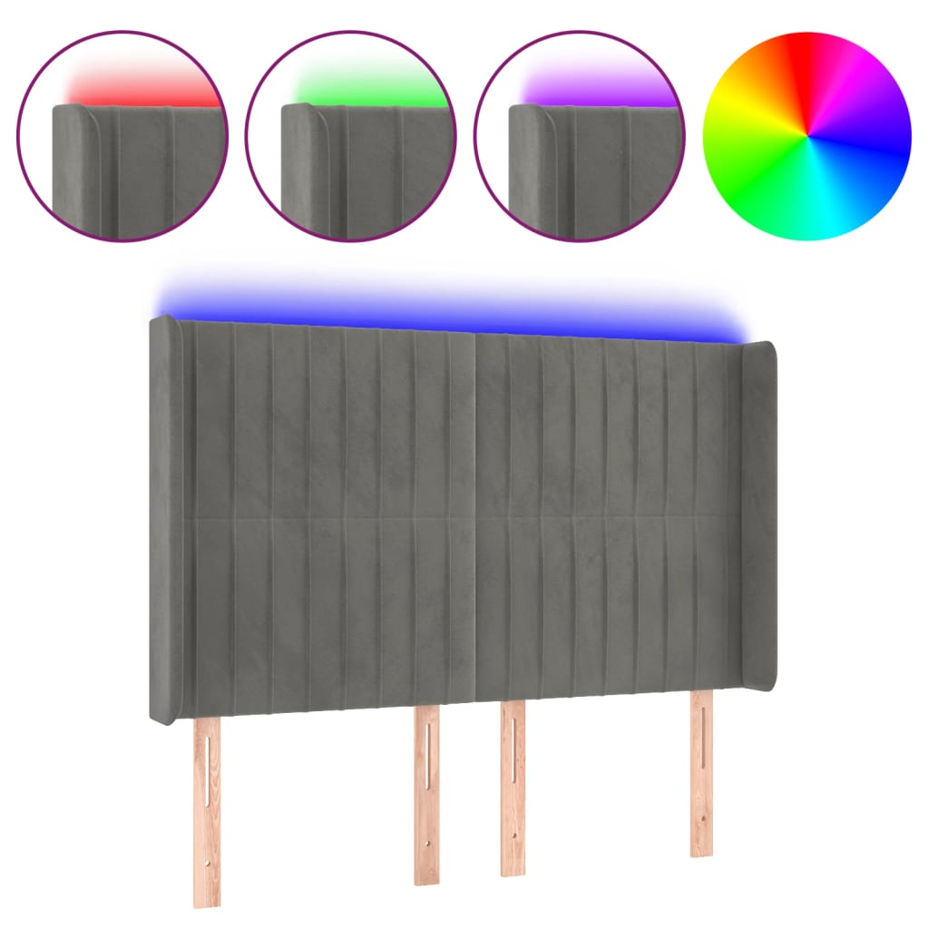 LED uzglavlje svjetlosivo 147 x 16 x 118/128 cm baršunasto