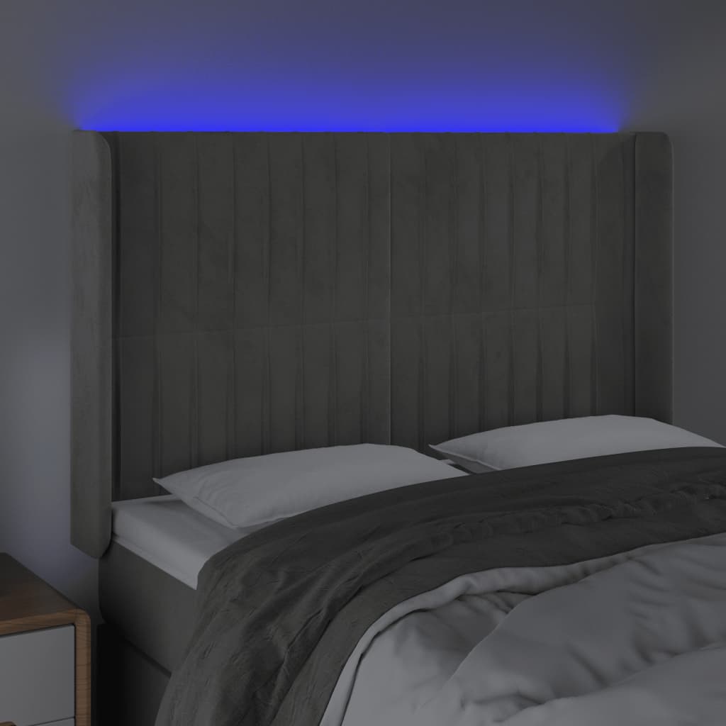 LED uzglavlje svjetlosivo 147 x 16 x 118/128 cm baršunasto