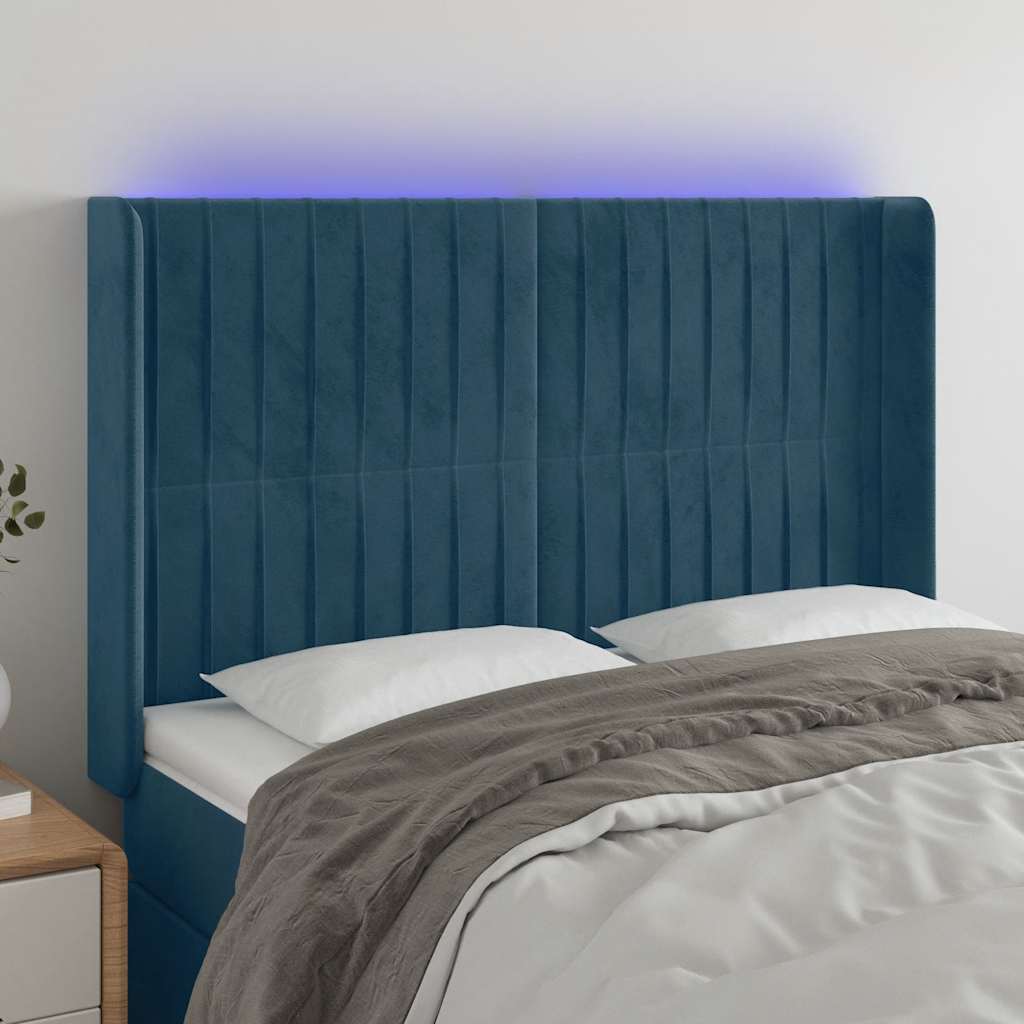 LED uzglavlje tamnoplavo 147x16x118/128 cm baršunasto