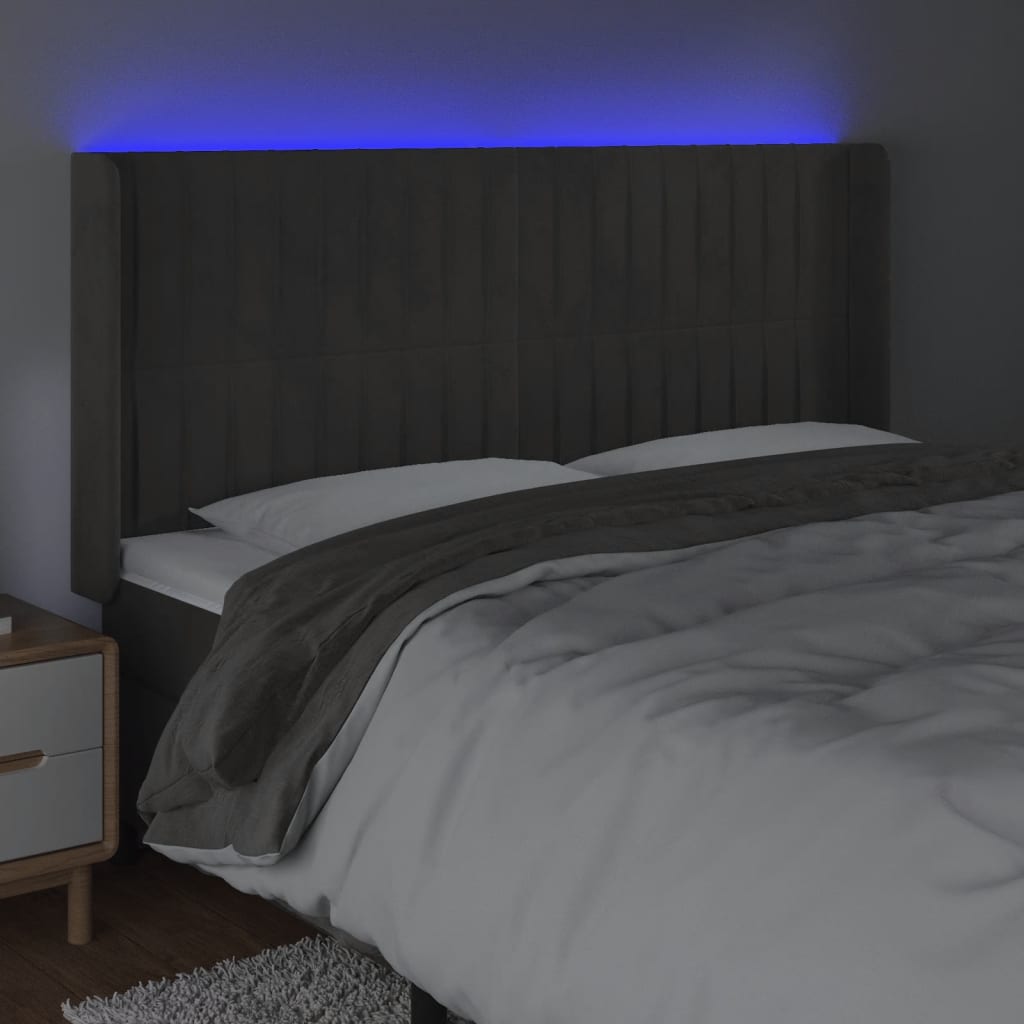 LED uzglavlje tamnosivo 163x16x118/128 cm baršunasto