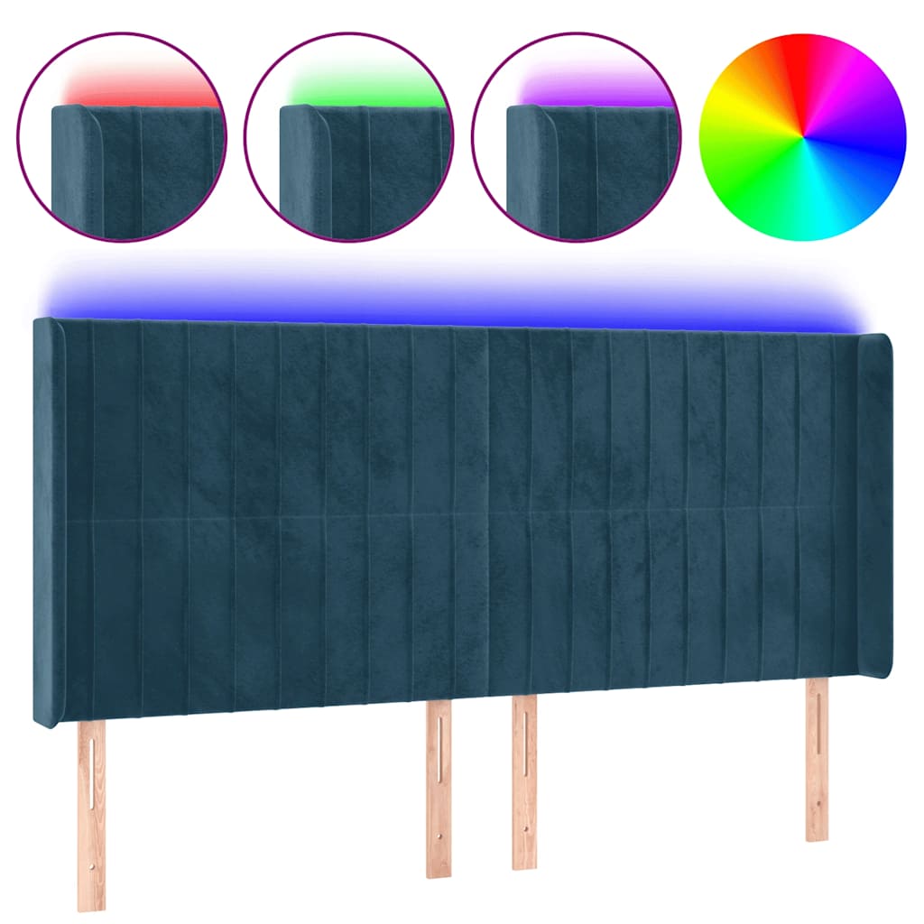 LED uzglavlje tamnoplavo 163x16x118/128 cm baršunasto