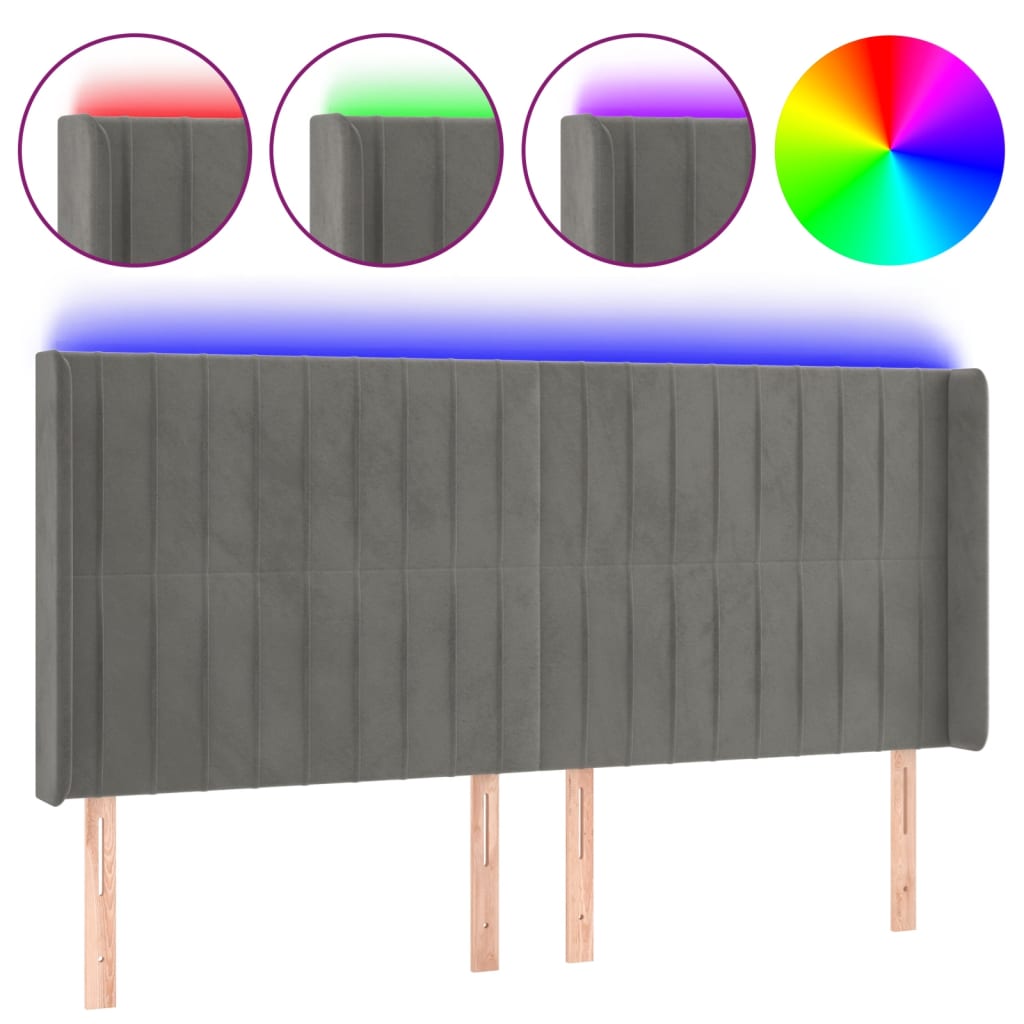 LED uzglavlje svjetlosivo 183 x 16 x 118/128 cm baršunasto