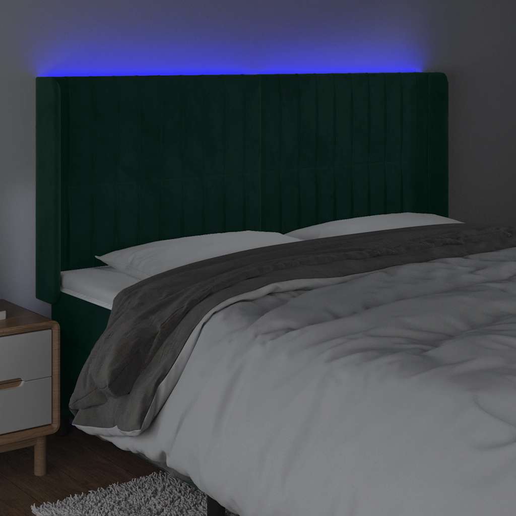 LED uzglavlje tamnozeleno 183 x 16 x 118/128 cm baršunasto