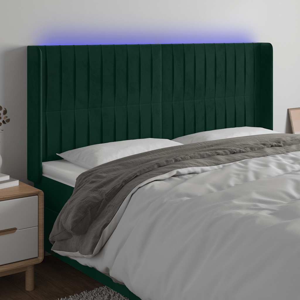 LED uzglavlje tamnozeleno 183 x 16 x 118/128 cm baršunasto