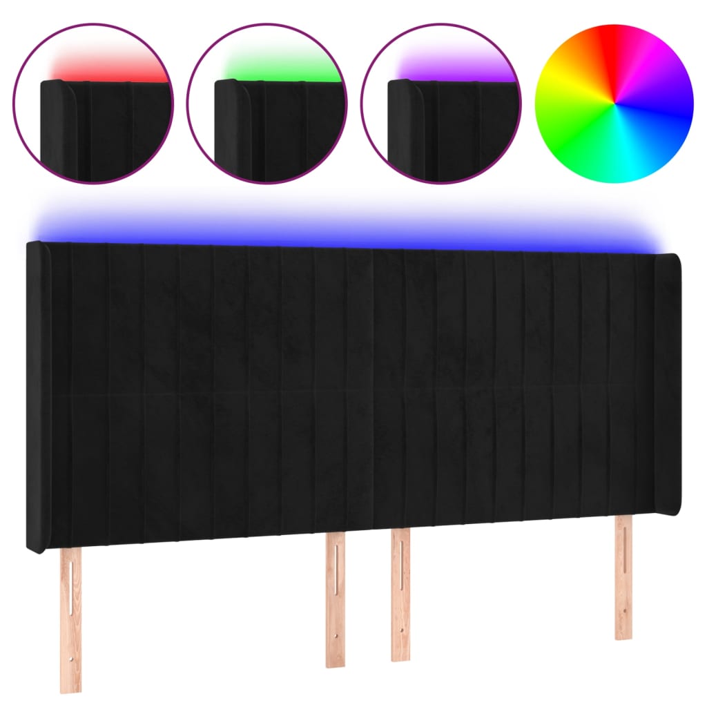 LED uzglavlje crno 203 x 16 x 118/128 cm baršunasto