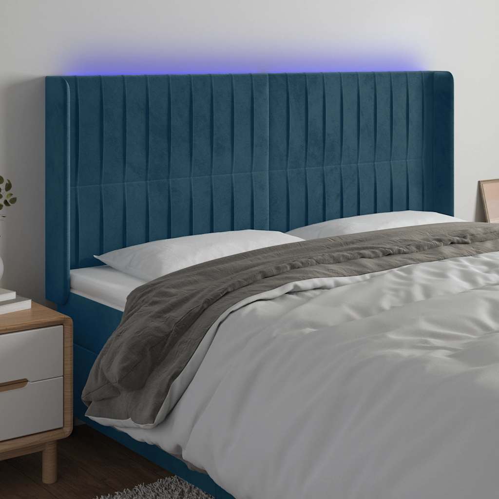LED uzglavlje tamnoplavo 203 x 16 x 118/128 cm od tkanine