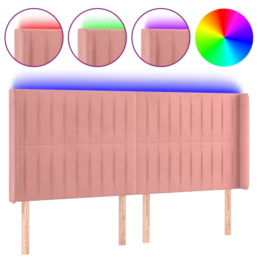 LED uzglavlje ružičasto 203x16x118/128 cm baršunasto