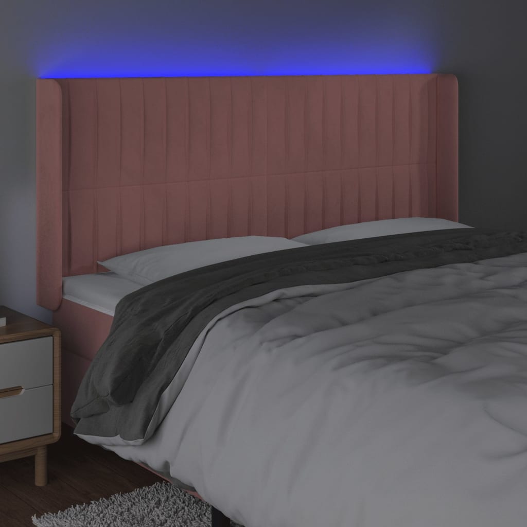 LED uzglavlje ružičasto 203x16x118/128 cm baršunasto