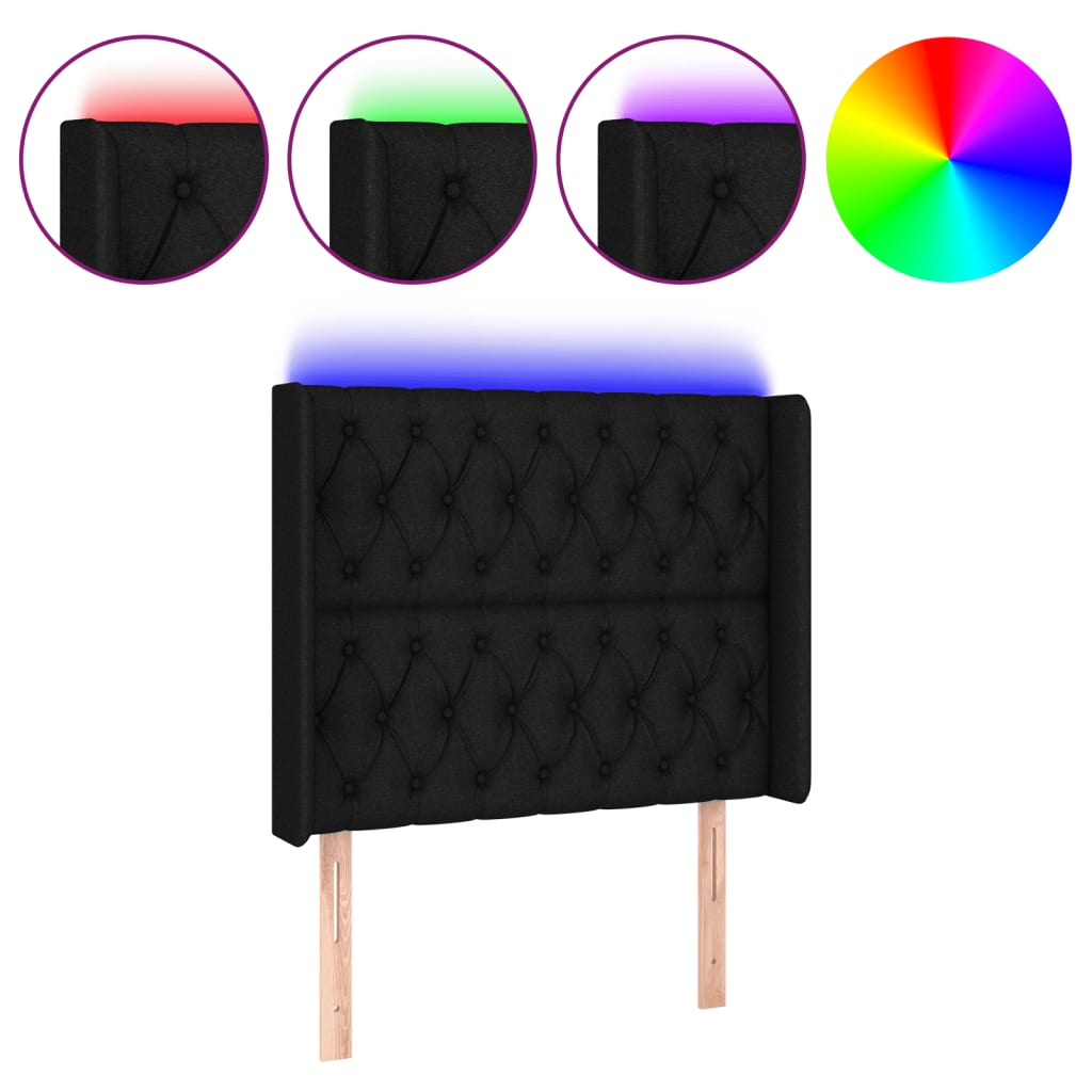 LED uzglavlje crno 93 x 16 x 118/128 cm od tkanine