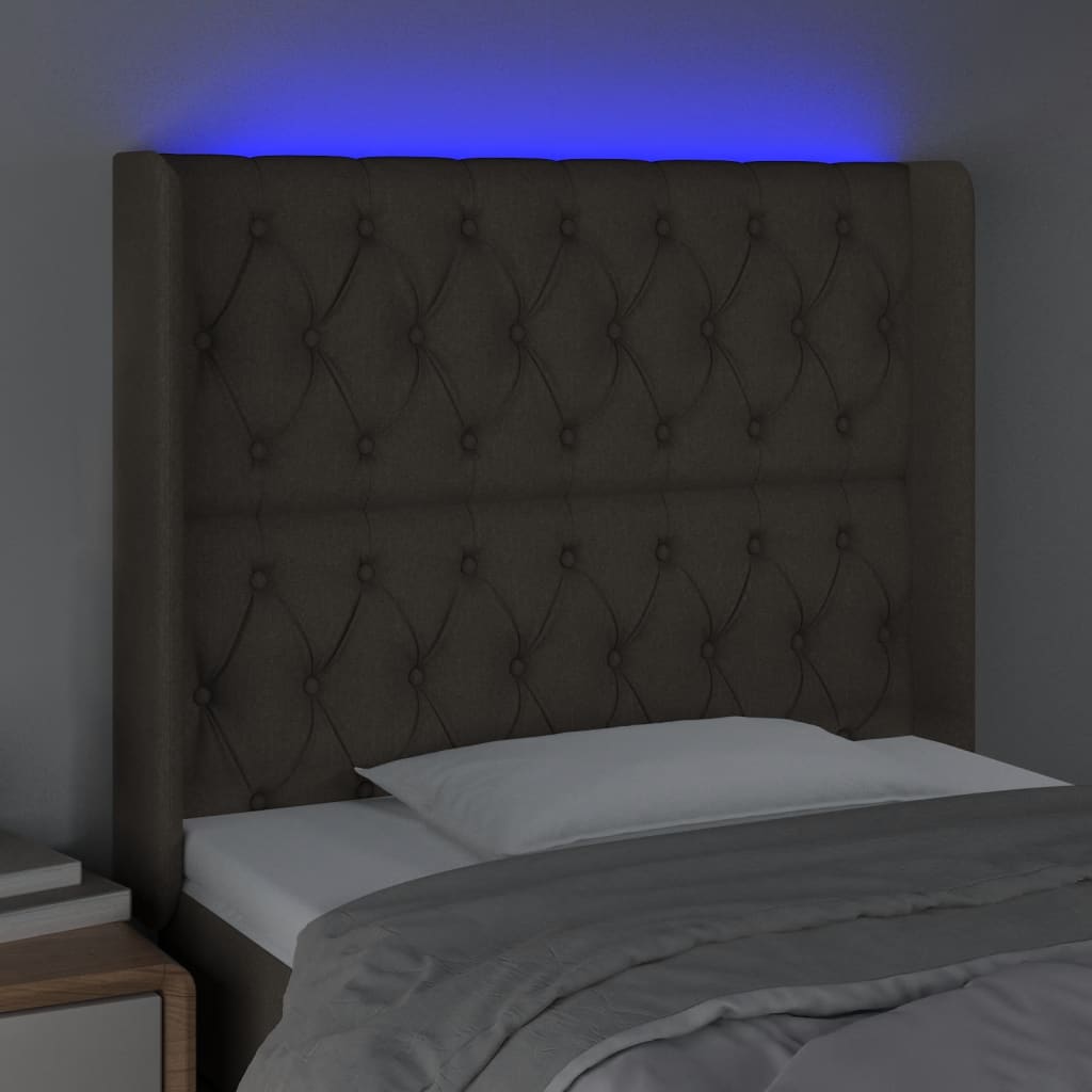 LED uzglavlje smeđesivo 103 x 16 x 118/128 cm od tkanine