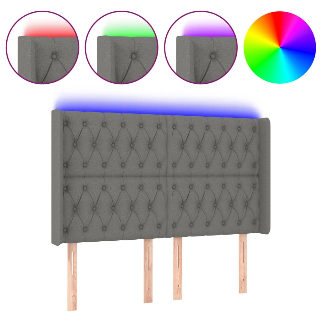 LED uzglavlje tamnosivo 147 x 16 x 118/128 cm od tkanine