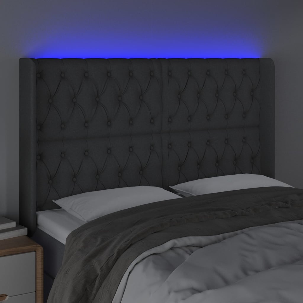 LED uzglavlje tamnosivo 147 x 16 x 118/128 cm od tkanine