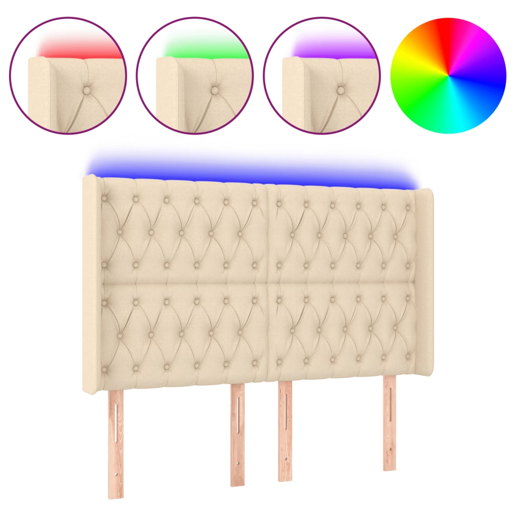 LED uzglavlje krem 147 x 16 x 118/128 cm od tkanine