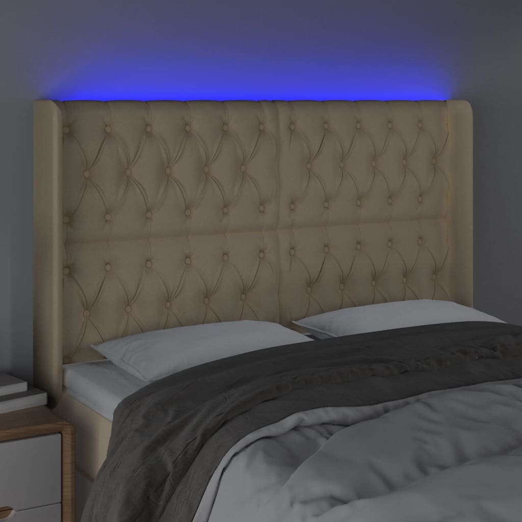 LED uzglavlje krem 147 x 16 x 118/128 cm od tkanine