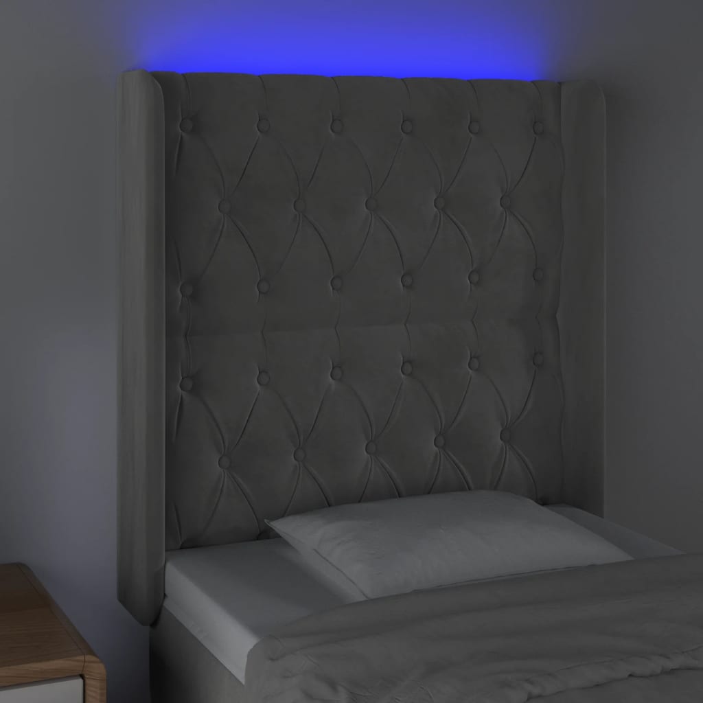 LED uzglavlje svjetlosivo 83 x 16 x 118/128 cm baršunasto