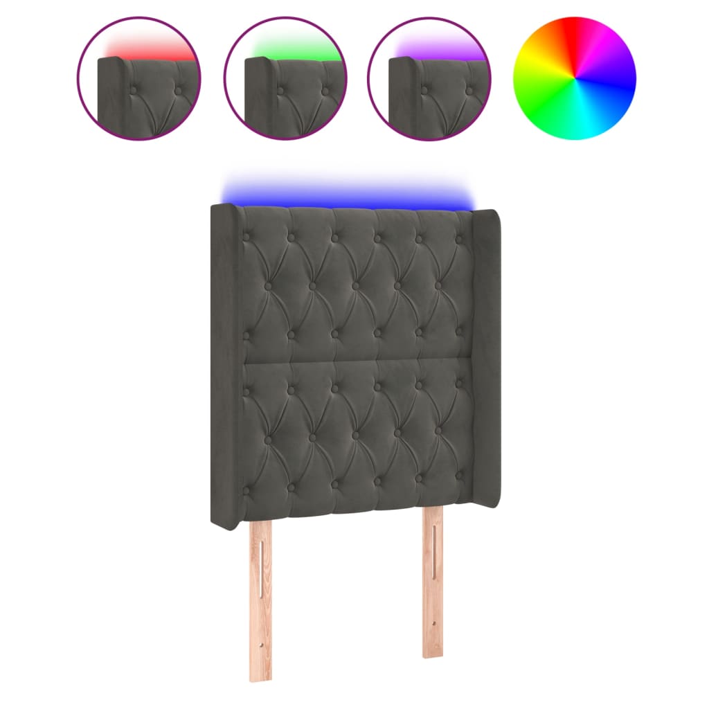 LED uzglavlje tamnosivo 83x16x118/128 cm baršunasto