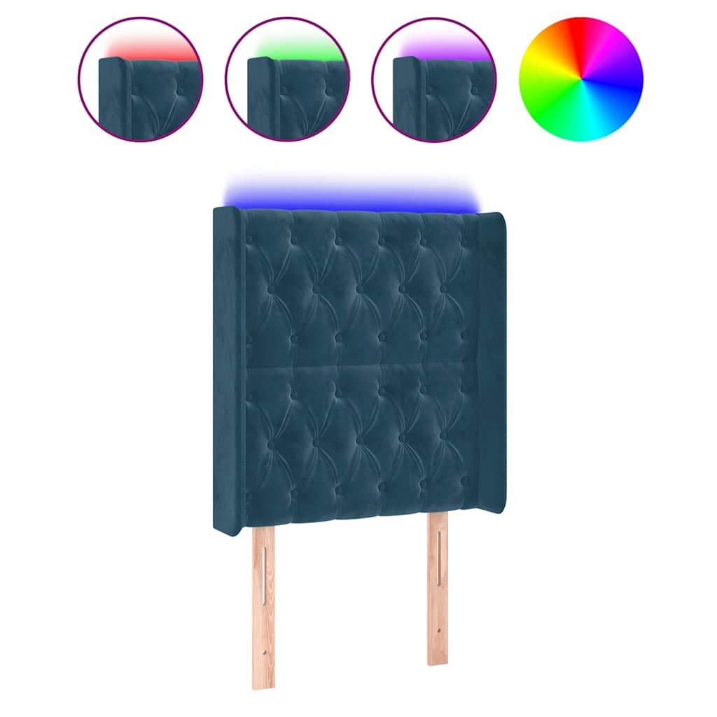 LED uzglavlje tamnoplavo 83x16x118/128 cm baršunasto