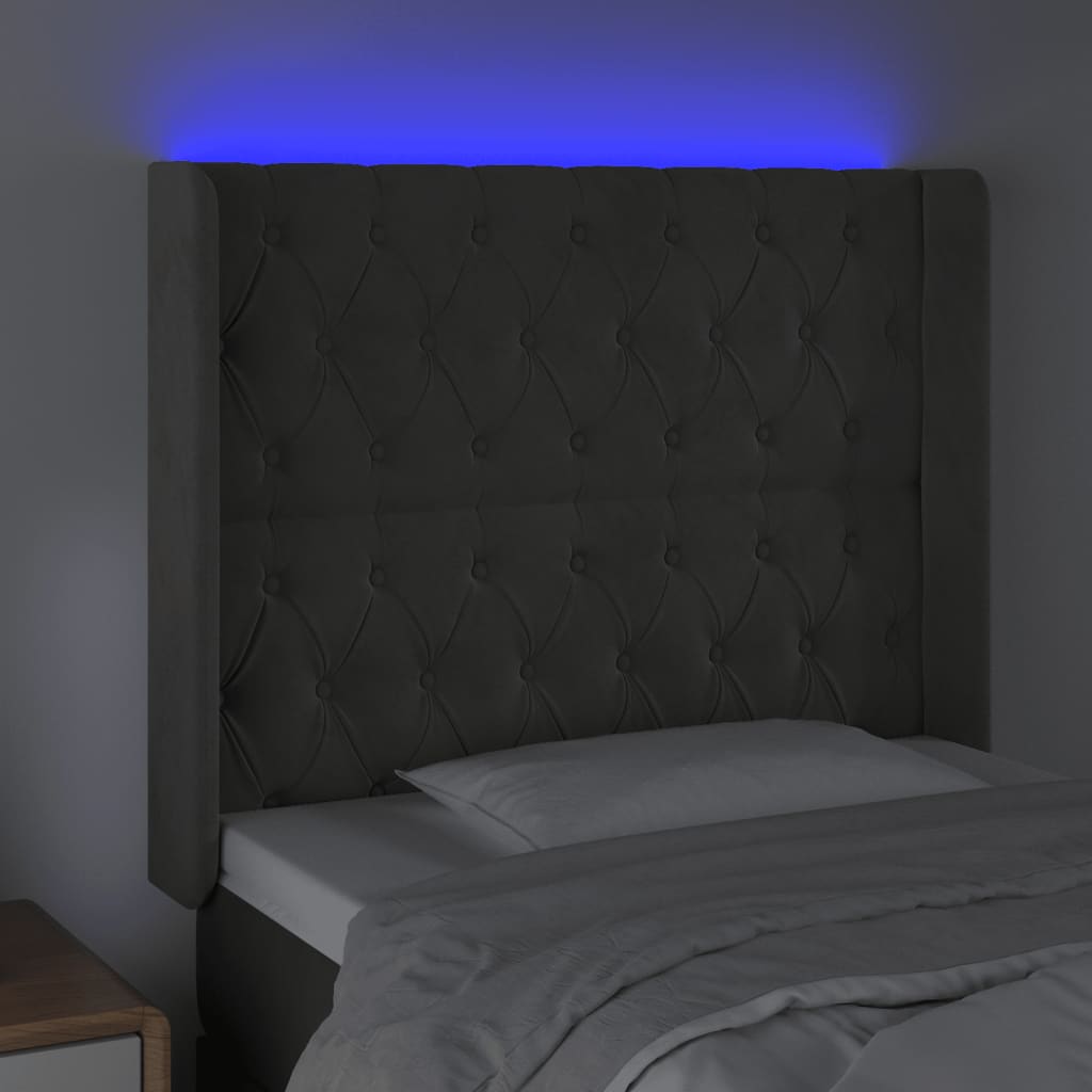 LED uzglavlje tamnosivo 93x16x118/128 cm baršunasto