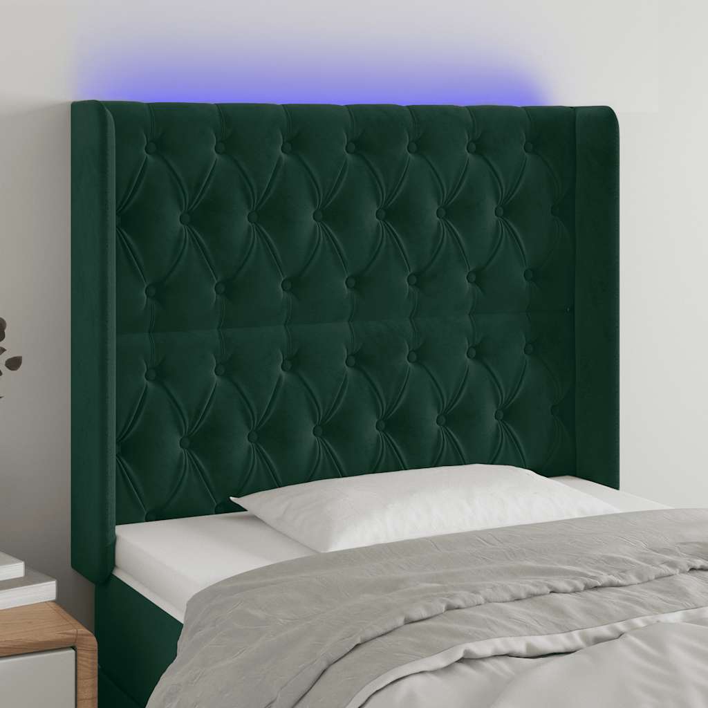 LED uzglavlje tamnozeleno 93x16x118/128 cm baršunasto