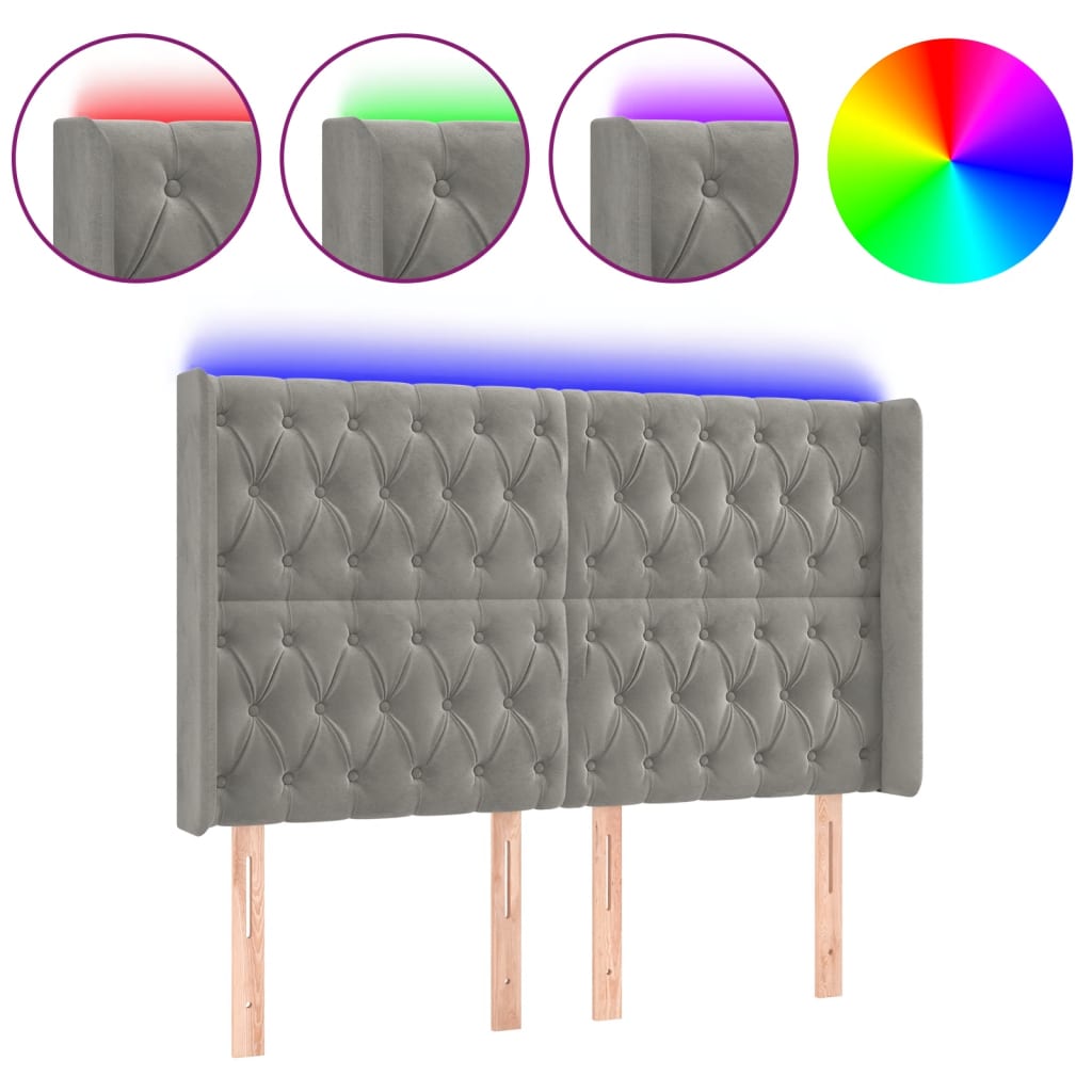 LED uzglavlje svjetlosivo 147 x 16 x 118/128 cm baršunasto