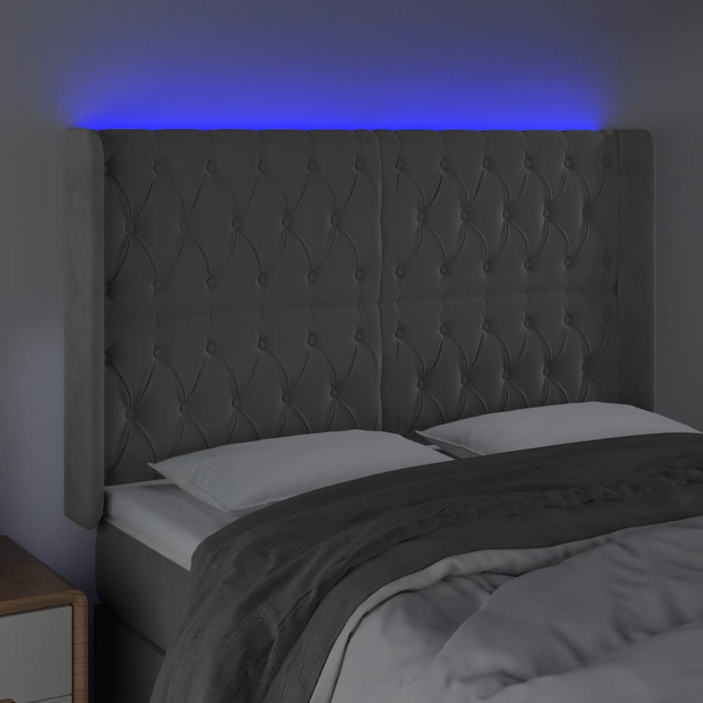 LED uzglavlje svjetlosivo 147 x 16 x 118/128 cm baršunasto
