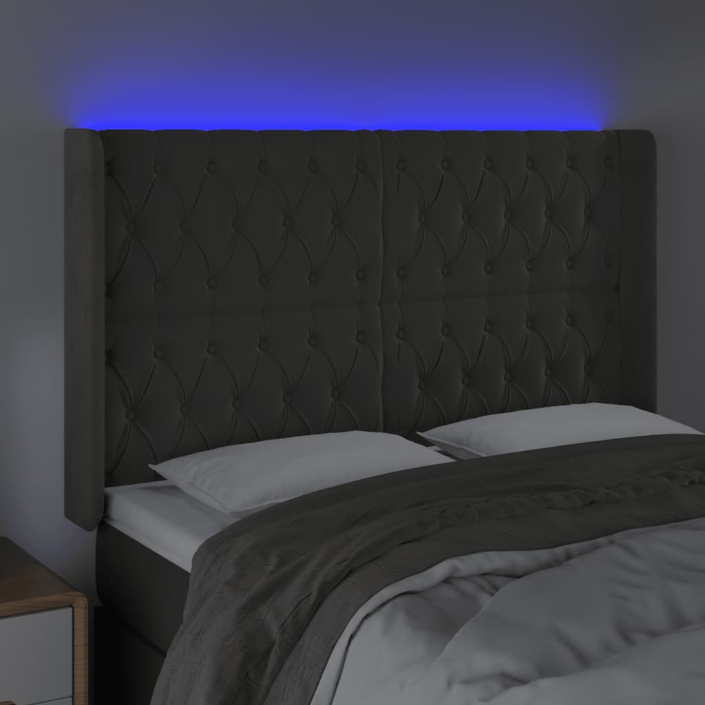 LED uzglavlje tamnosivo 163x16x118/128 cm baršunasto