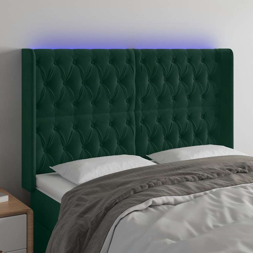LED uzglavlje tamnozeleno 163x16x118/128 cm baršunasto