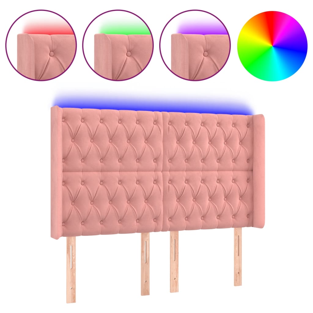 LED uzglavlje Ružičasta 163x16x118/128 cm baršunasto
