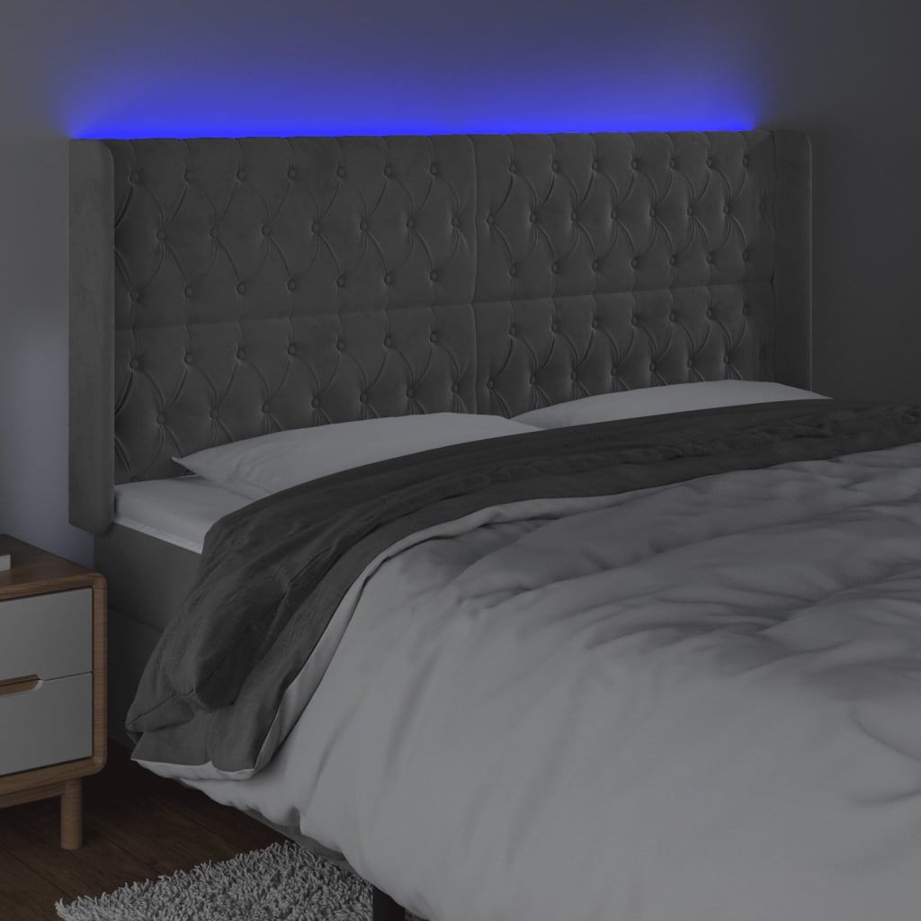 LED uzglavlje svjetlosivo 183 x 16 x 118/128 cm baršunasto