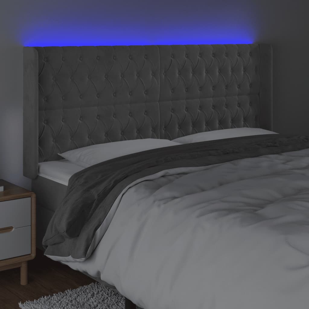 LED uzglavlje svjetlosivo 203 x 16 x 118/128 cm baršunasto