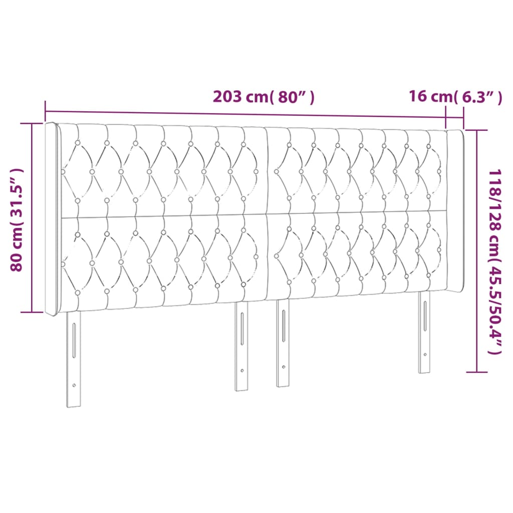 LED uzglavlje svjetlosivo 203 x 16 x 118/128 cm baršunasto