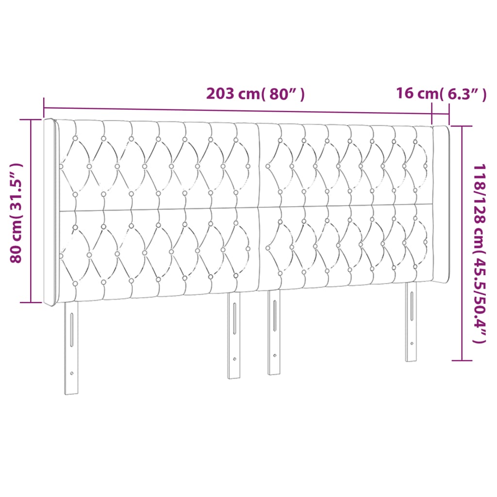 LED uzglavlje ružičasto 203x16x118/128 cm baršunasto