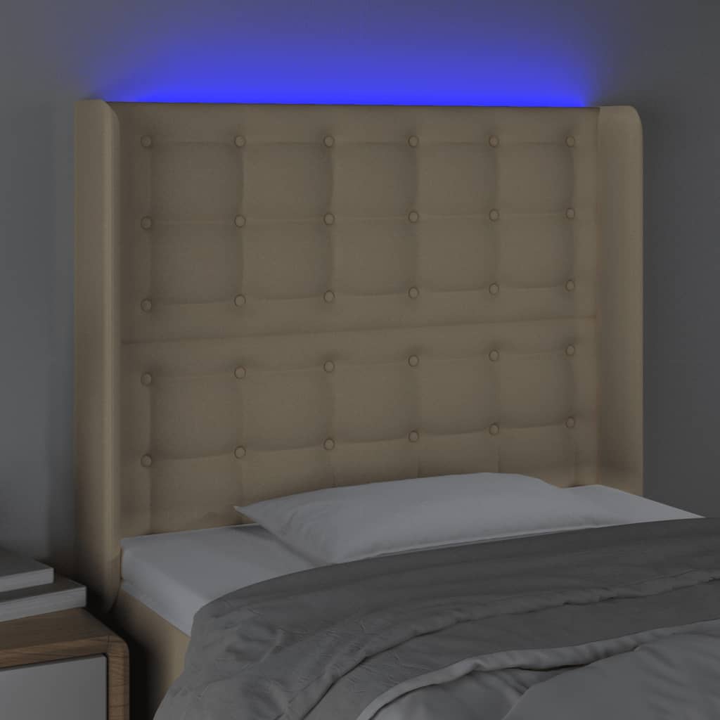 LED uzglavlje krem 93 x 16 x 118/128 cm od tkanine