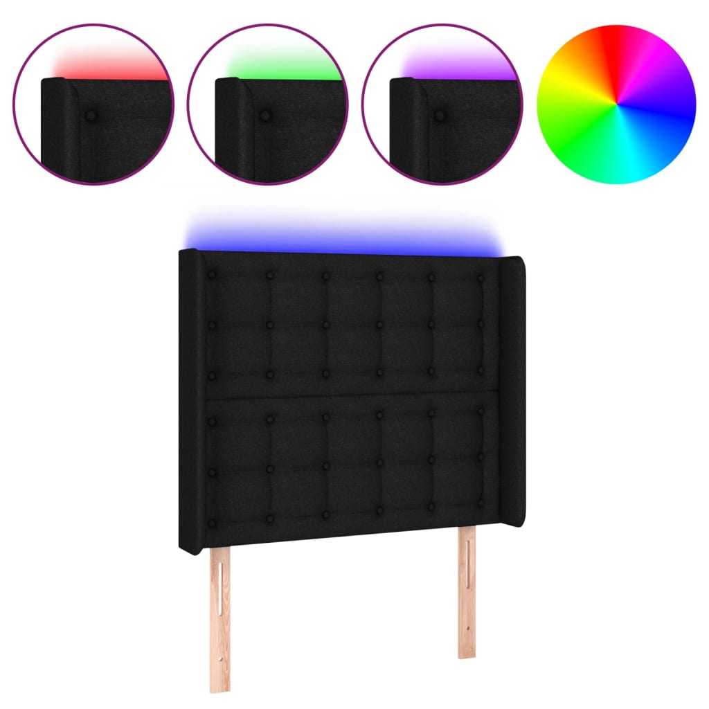 LED uzglavlje crno 103 x 16 x 118/128 cm od tkanine