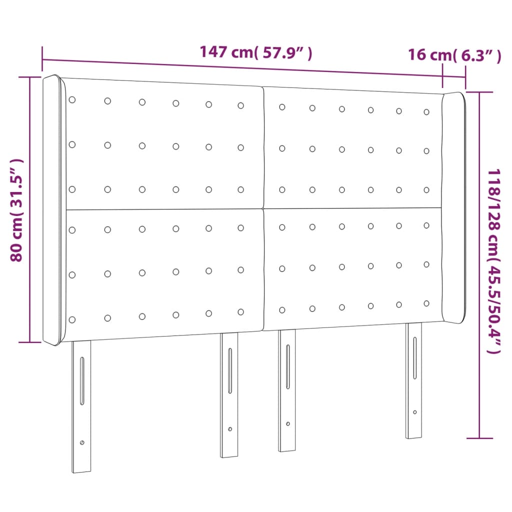 LED uzglavlje smeđesivo 147 x 16 x 118/128 cm od tkanine