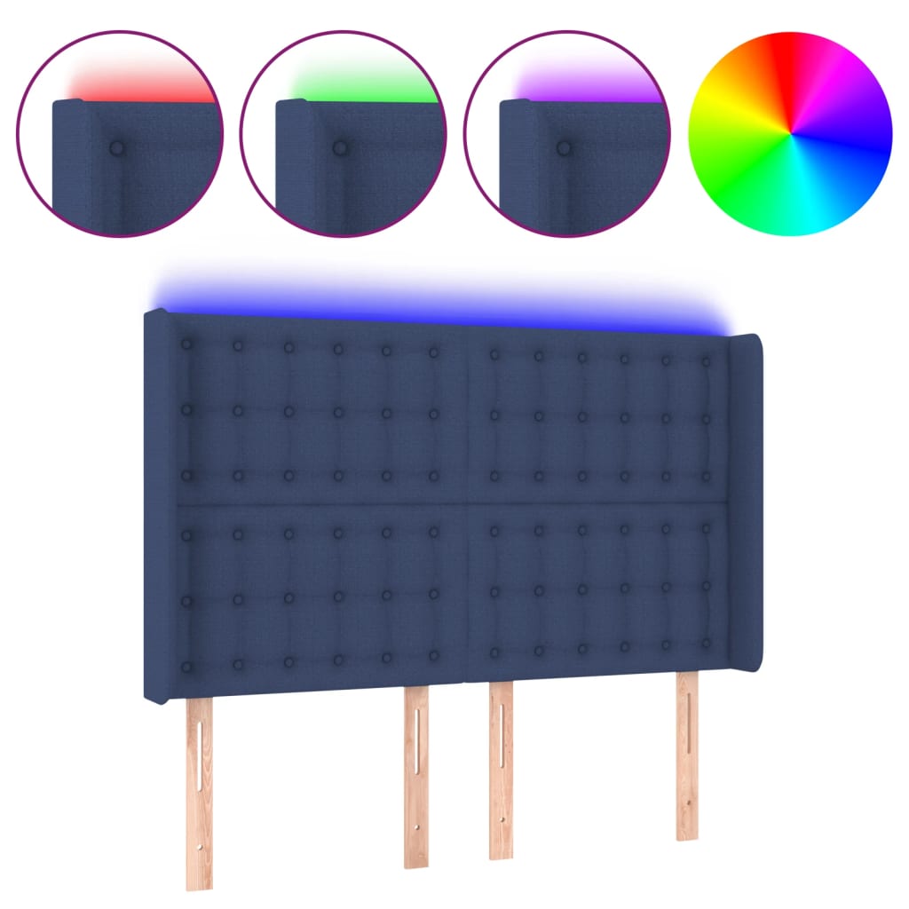 LED uzglavlje plavo 147 x 16 x 118/128 cm od tkanine