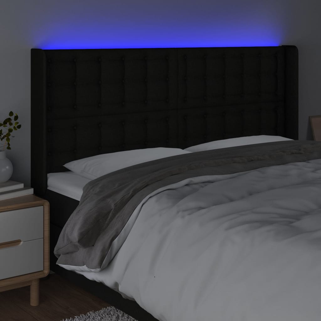 LED uzglavlje crno 163 x 16 x 118/128 cm od tkanine