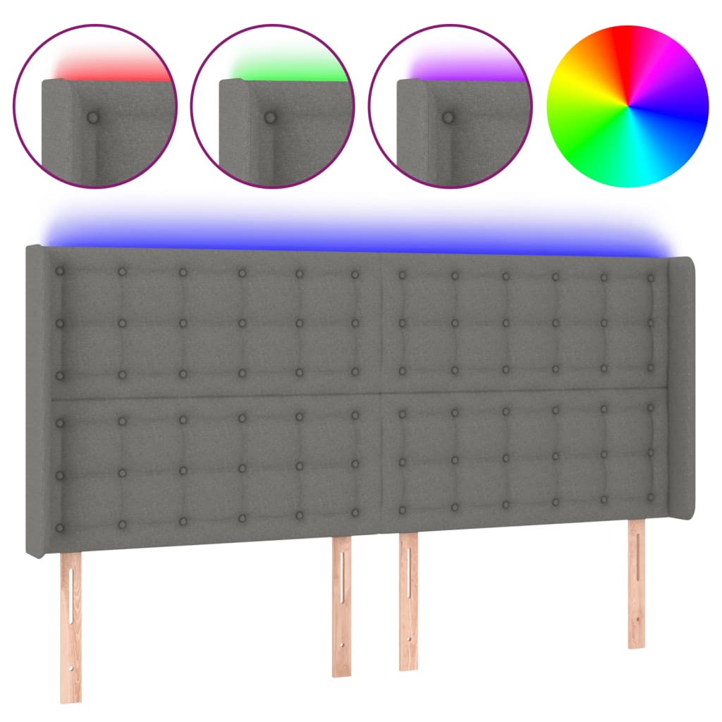LED uzglavlje tamnosivo 203 x 16 x 118/128 cm od tkanine