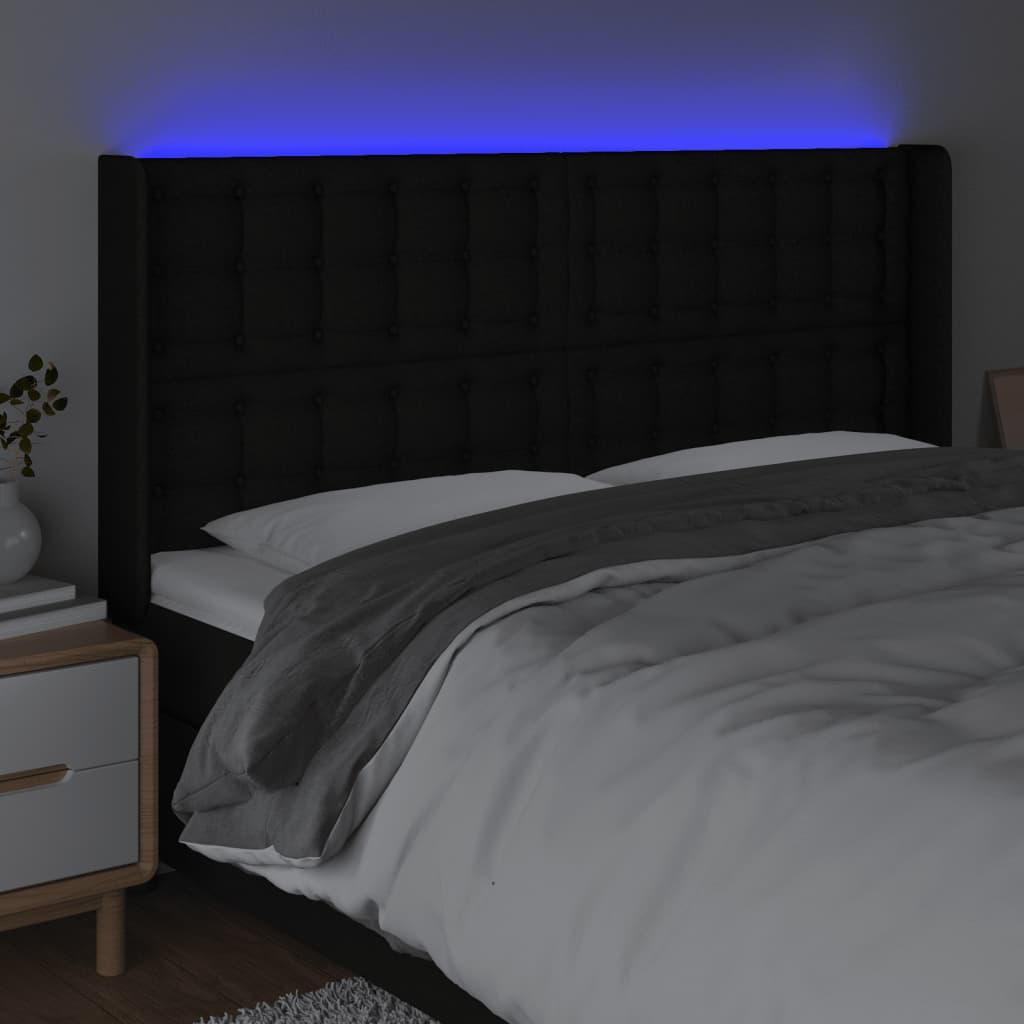 LED uzglavlje crno 203 x 16 x 118/128 cm od tkanine