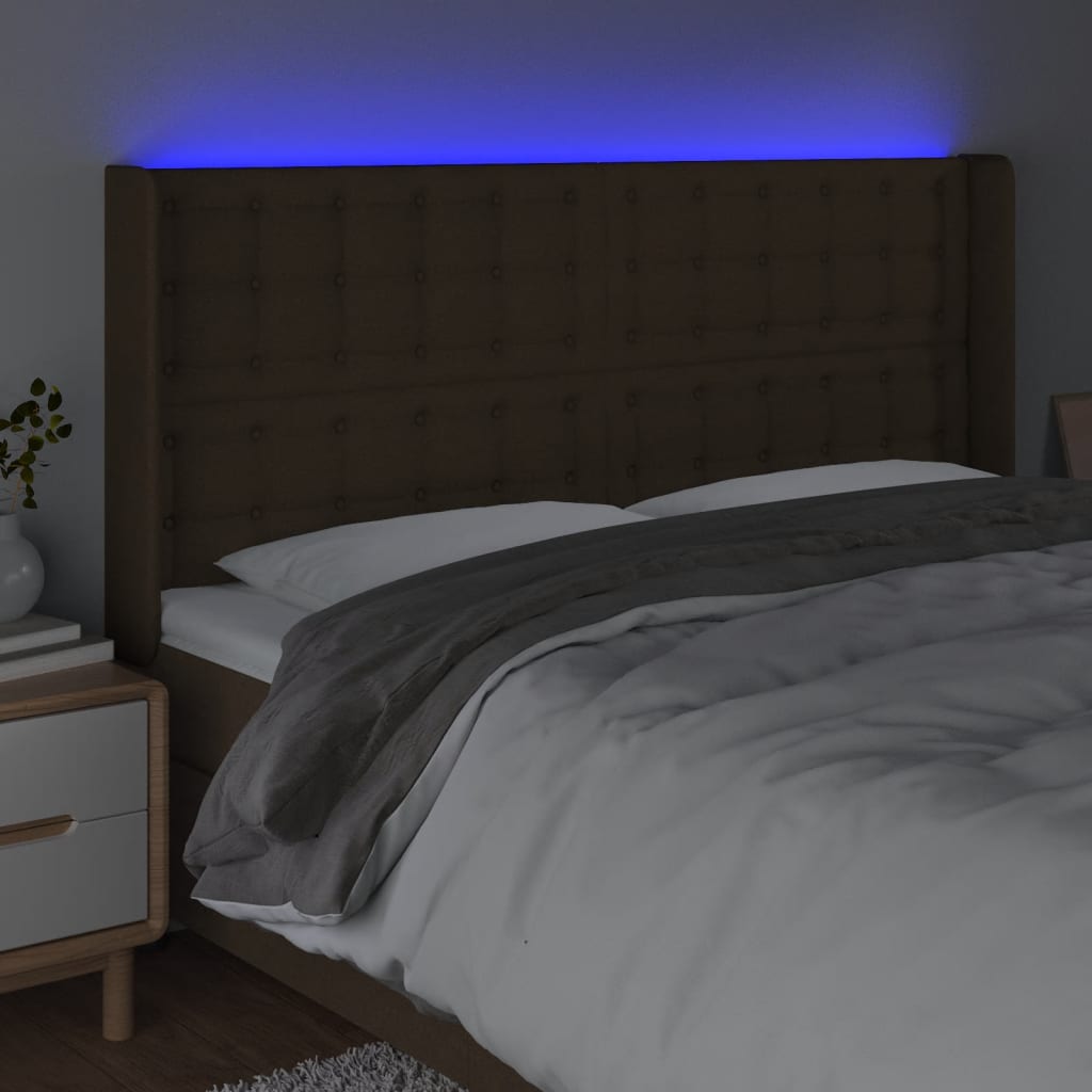 LED uzglavlje tamnosmeđe 203x16x118/128 cm od tkanine