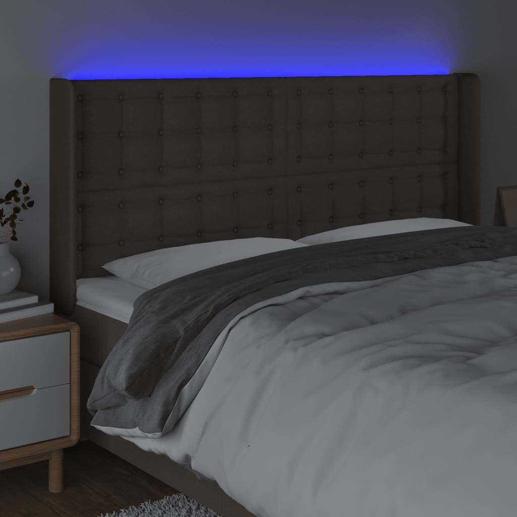 LED uzglavlje smeđesivo 203 x 16 x 118/128 cm od tkanine