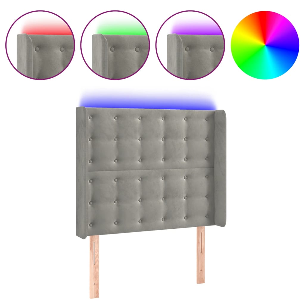 LED uzglavlje svjetlosivo 83 x 16 x 118/128 cm baršunasto