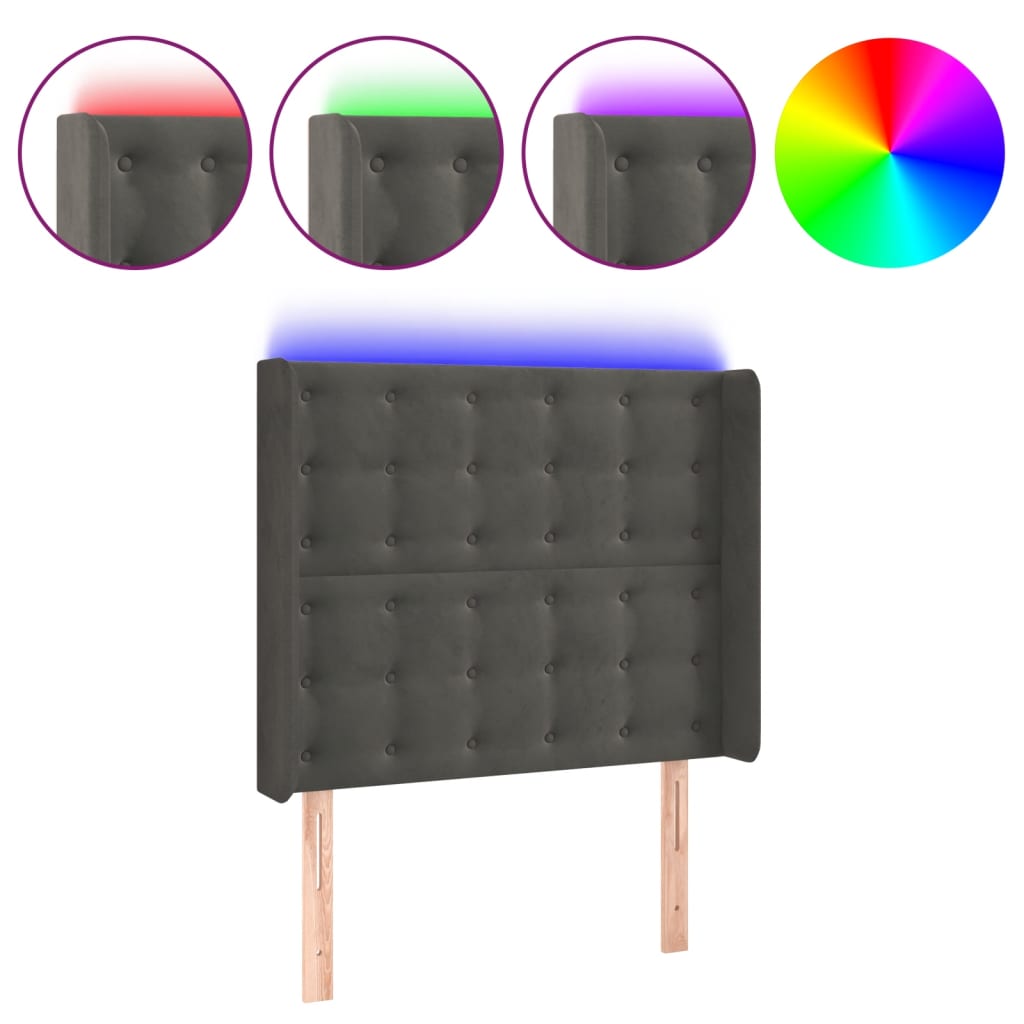 LED uzglavlje tamnosivo 83x16x118/128 cm baršunasto