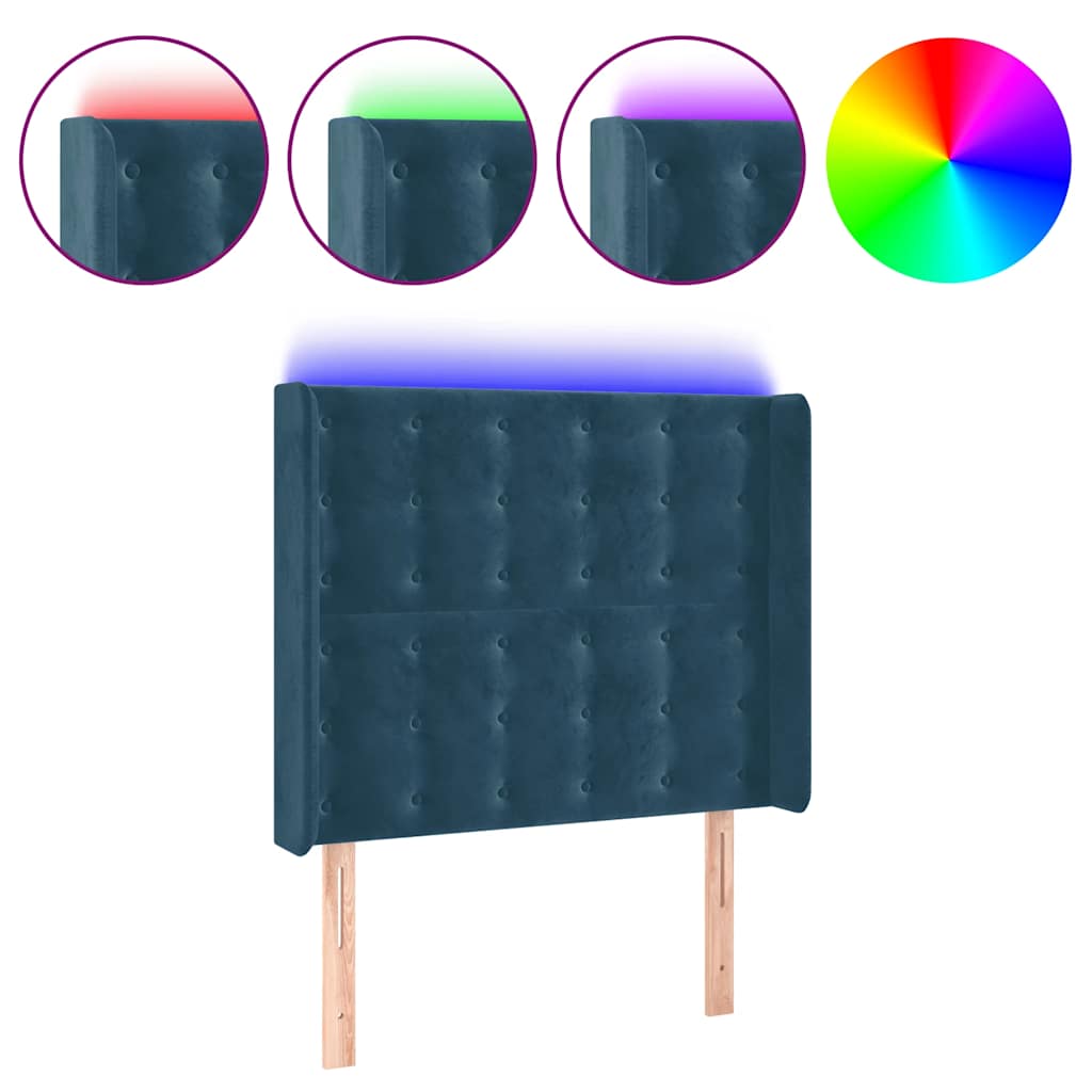 LED uzglavlje tamnoplavo 83x16x118/128 cm baršunasto