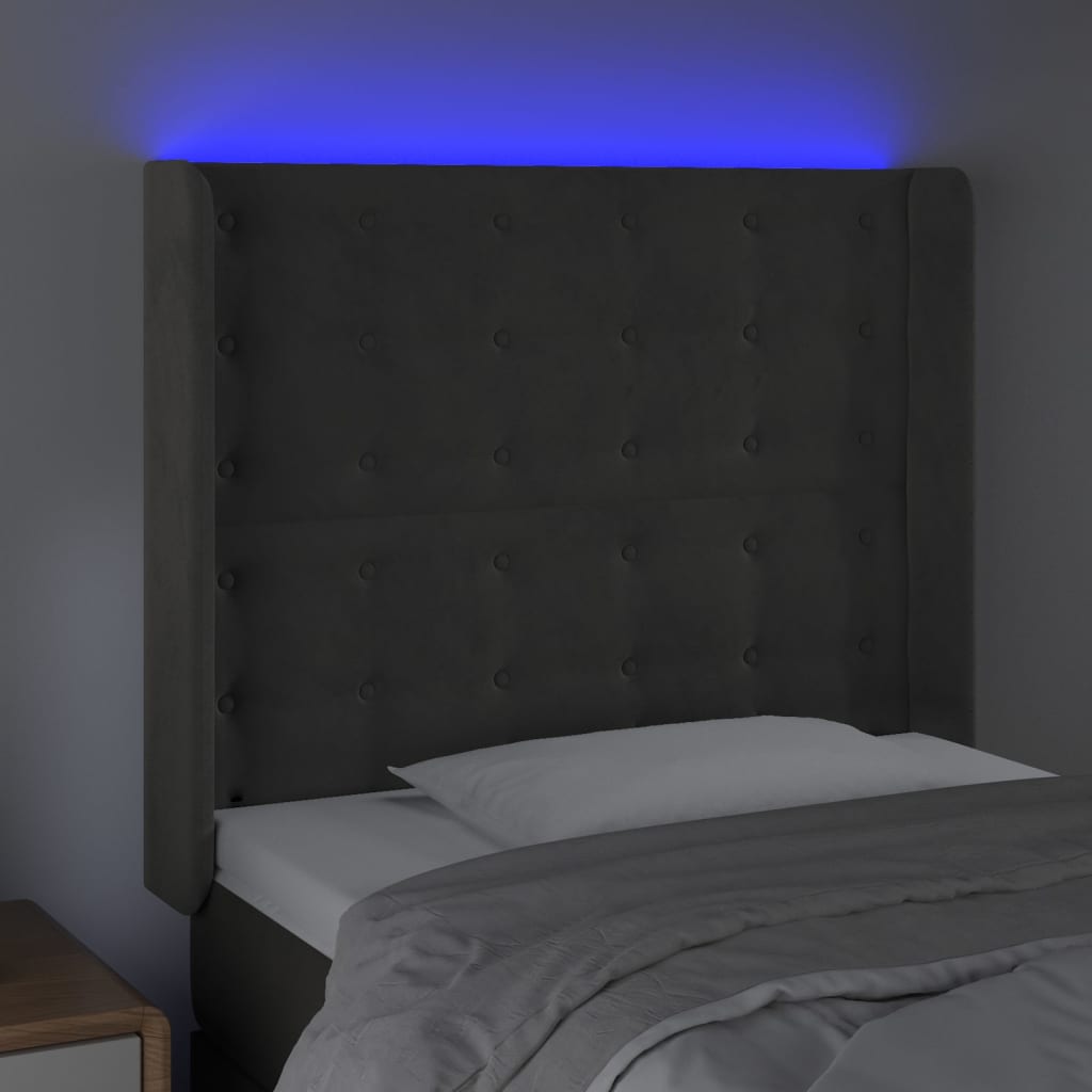 LED uzglavlje tamnosivo 93x16x118/128 cm baršunasto