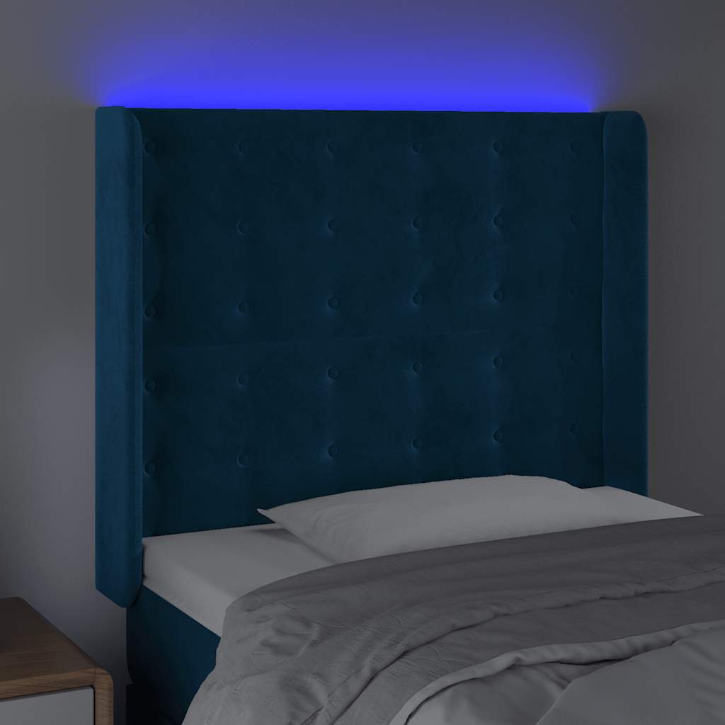 LED uzglavlje tamnoplavo 93x16x118/128 cm baršunasto