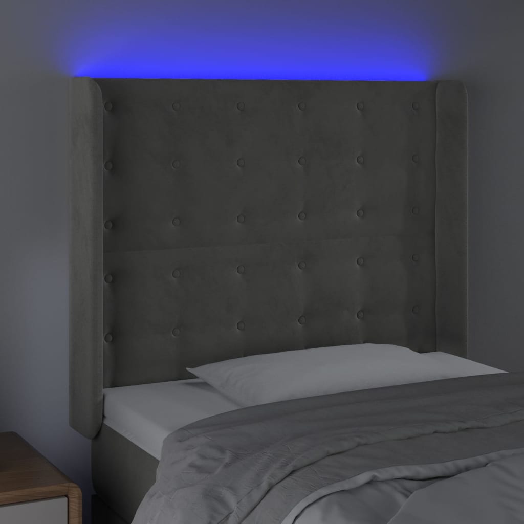 LED uzglavlje svjetlosivo 103 x 16 x 118/128 cm baršunasto