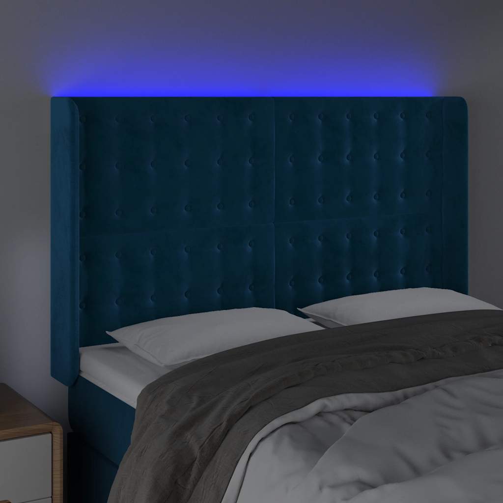 LED uzglavlje tamnoplavo 147x16x118/128 cm baršunasto