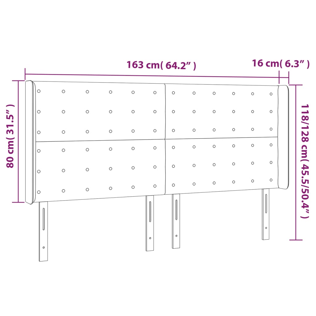 LED uzglavlje tamnosivo 163x16x118/128 cm baršunasto